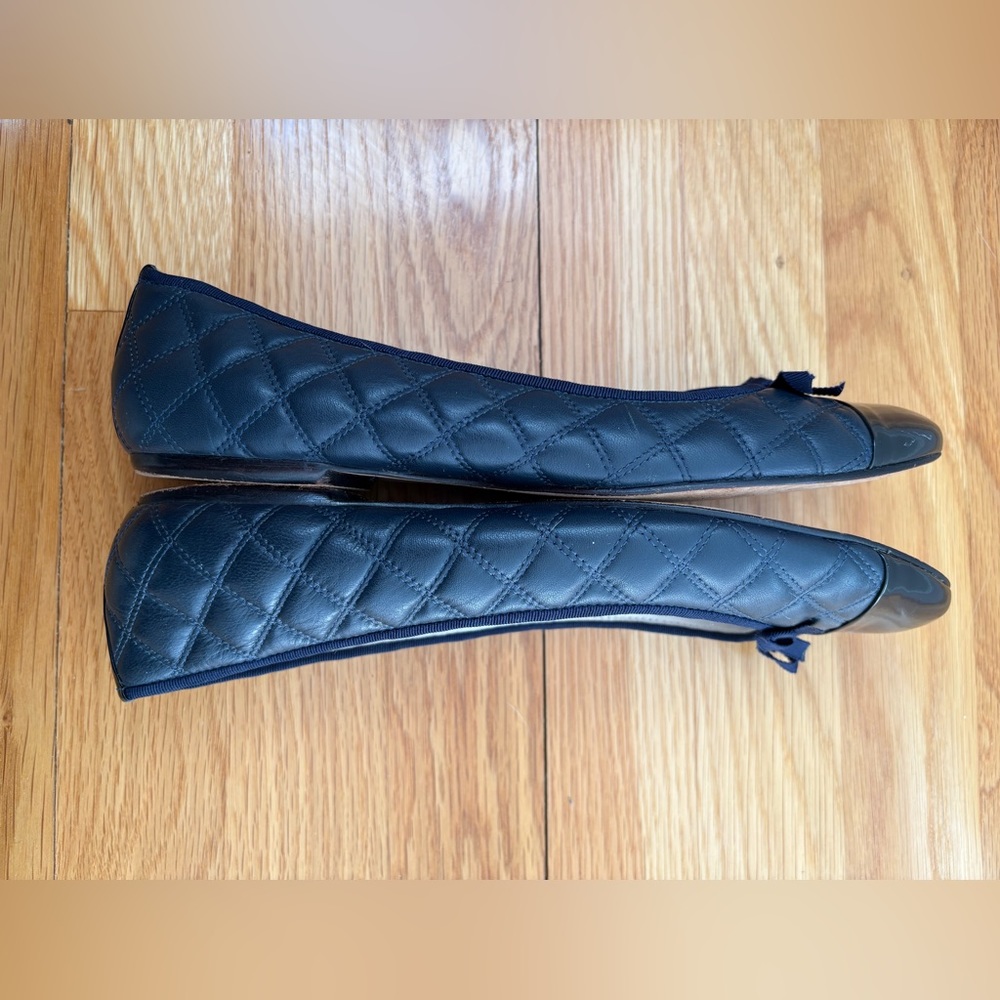 Delman Quilted Leather Ballet Flats in Navy Blue cap toe - Picture 2 of 12